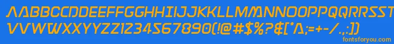 フォントDiscotechiasemital – オレンジ色の文字が青い背景にあります。