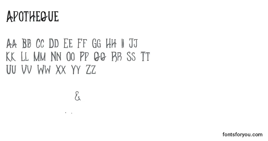 Czcionka Apotheque – alfabet, cyfry, specjalne znaki