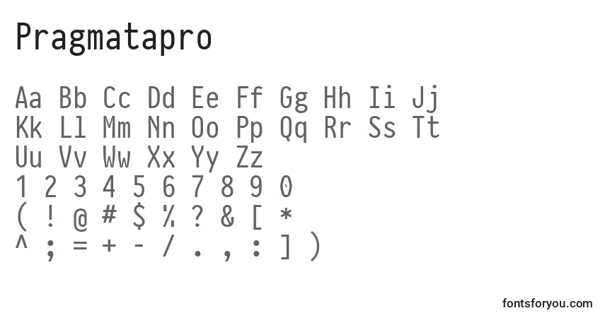 Schriftart Pragmatapro – Alphabet, Zahlen, spezielle Symbole