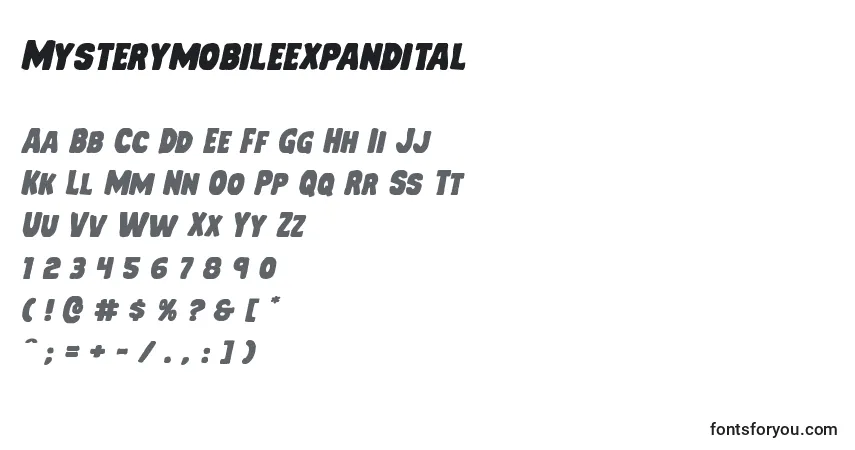 Шрифт Mysterymobileexpandital – алфавит, цифры, специальные символы
