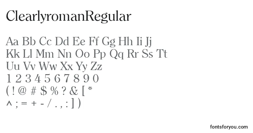 Schriftart ClearlyromanRegular – Alphabet, Zahlen, spezielle Symbole