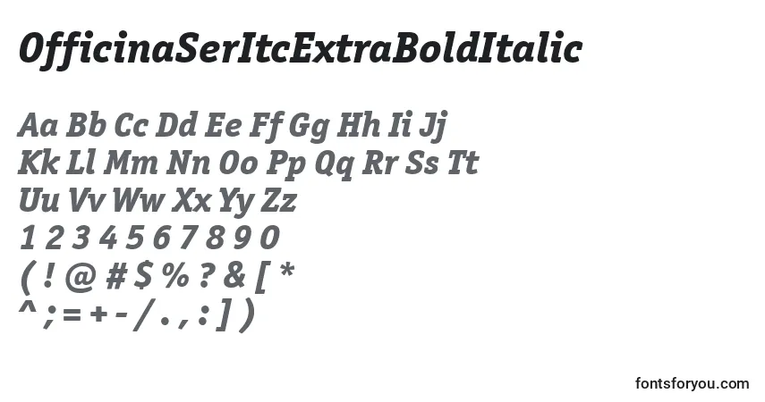 A fonte OfficinaSerItcExtraBoldItalic – alfabeto, números, caracteres especiais