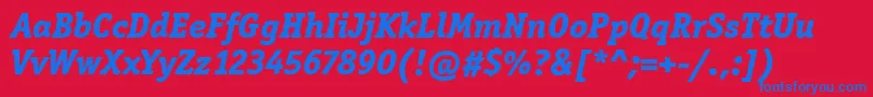 フォントOfficinaSerItcExtraBoldItalic – 赤い背景に青い文字