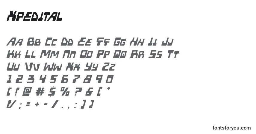 Schriftart Xpedital – Alphabet, Zahlen, spezielle Symbole