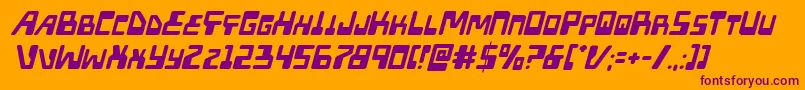 Xpedital-Schriftart – Violette Schriften auf orangefarbenem Hintergrund