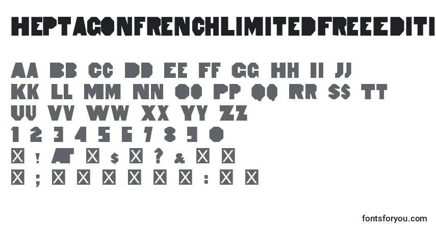 A fonte HeptagonfrenchLimitedFreeEdition – alfabeto, números, caracteres especiais