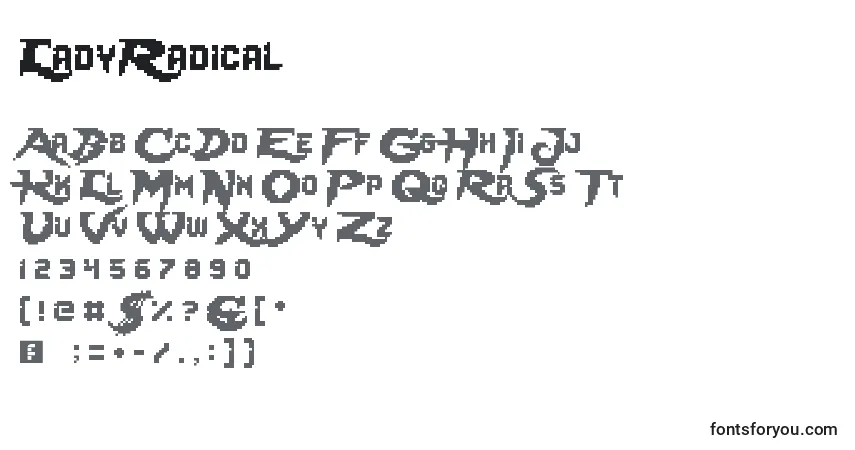 A fonte LadyRadical – alfabeto, números, caracteres especiais