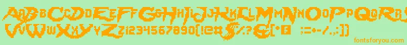 フォントLadyRadical – オレンジの文字が緑の背景にあります。