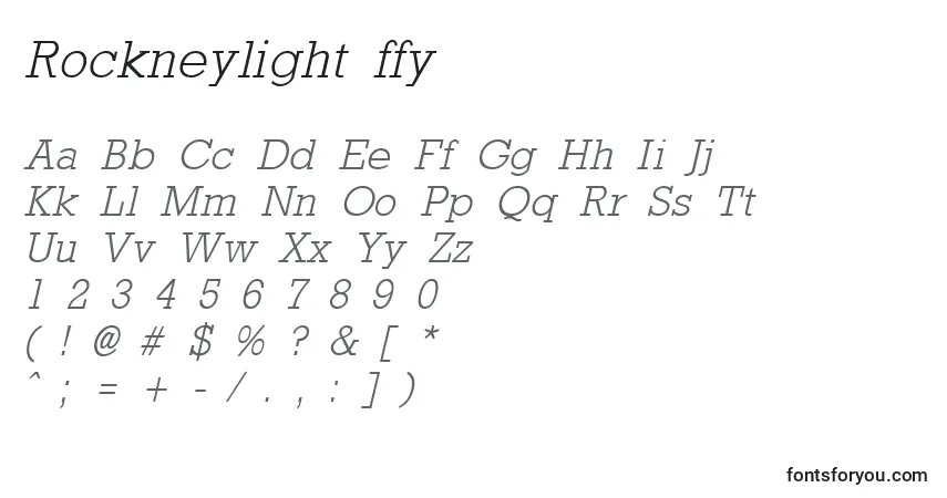 Шрифт Rockneylight ffy – алфавит, цифры, специальные символы