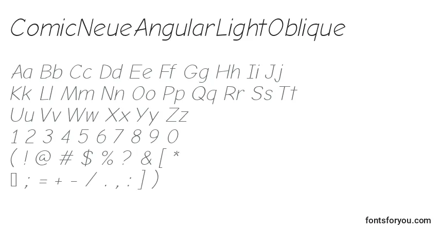 Czcionka ComicNeueAngularLightOblique – alfabet, cyfry, specjalne znaki