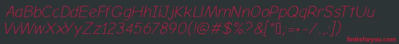 ComicNeueAngularLightOblique Font – Red Fonts on Black Background