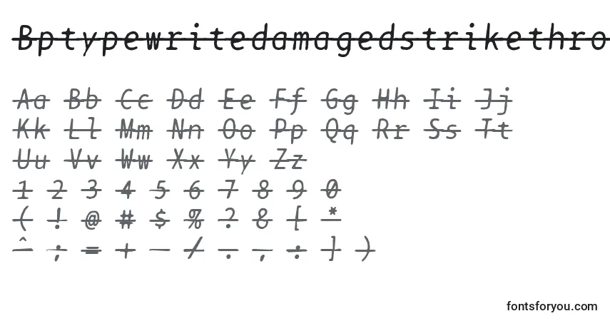 Schriftart Bptypewritedamagedstrikethroughitalics – Alphabet, Zahlen, spezielle Symbole