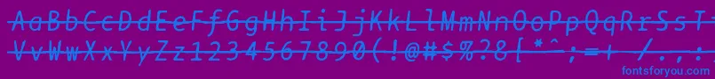 Bptypewritedamagedstrikethroughitalics-fontti – siniset fontit violetilla taustalla