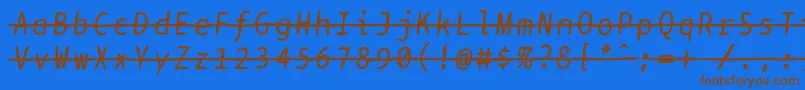 Bptypewritedamagedstrikethroughitalics-fontti – ruskeat fontit sinisellä taustalla