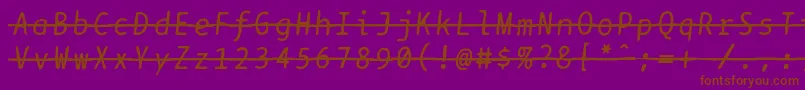 Bptypewritedamagedstrikethroughitalics-Schriftart – Braune Schriften auf violettem Hintergrund
