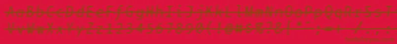 Bptypewritedamagedstrikethroughitalics-Schriftart – Braune Schriften auf rotem Hintergrund