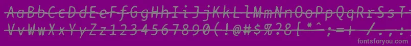 Bptypewritedamagedstrikethroughitalics-Schriftart – Graue Schriften auf violettem Hintergrund