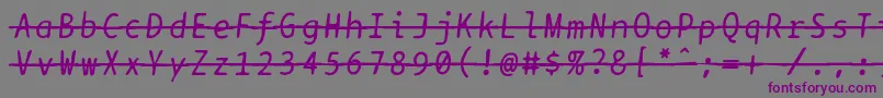 Bptypewritedamagedstrikethroughitalics-fontti – violetit fontit harmaalla taustalla