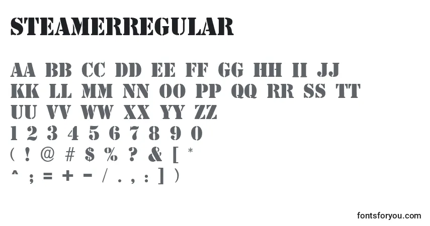 Schriftart SteamerRegular – Alphabet, Zahlen, spezielle Symbole