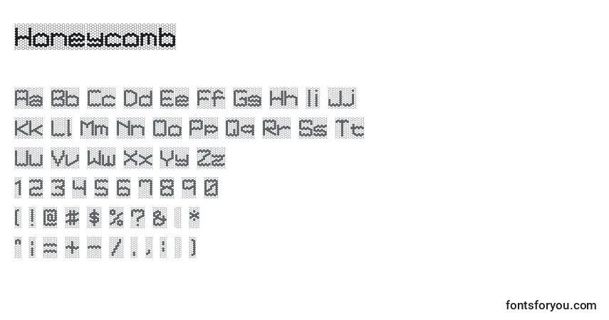 Czcionka Honeycomb – alfabet, cyfry, specjalne znaki