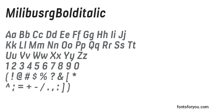 A fonte MilibusrgBolditalic – alfabeto, números, caracteres especiais