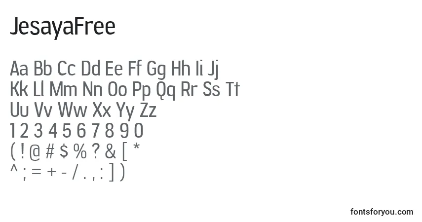 Czcionka JesayaFree – alfabet, cyfry, specjalne znaki