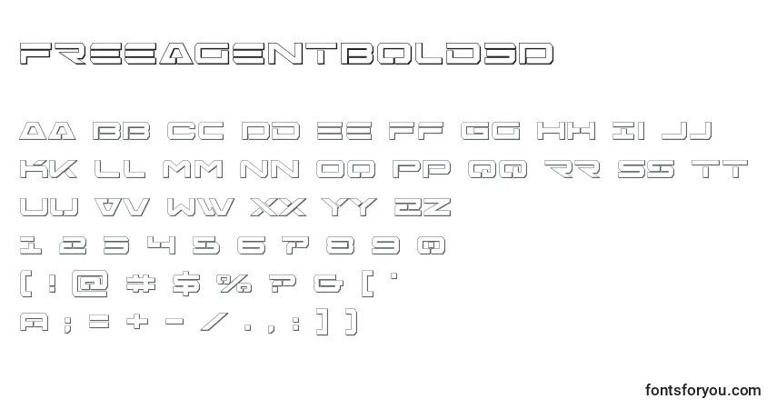 Freeagentbold3D Font – alphabet, numbers, special characters