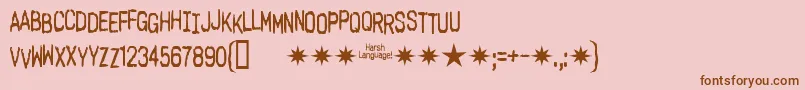 フォントHarsh Language Ac – ピンクの背景に茶色のフォント