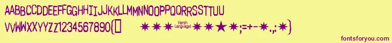 Fonte Harsh Language Ac – fontes roxas em um fundo amarelo