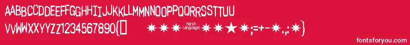 Fonte Harsh Language Ac – fontes brancas em um fundo vermelho