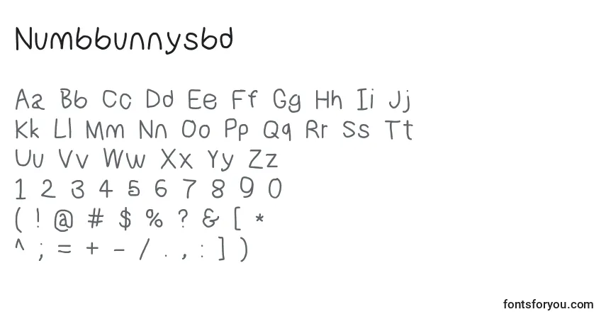 Шрифт Numbbunnysbd – алфавит, цифры, специальные символы