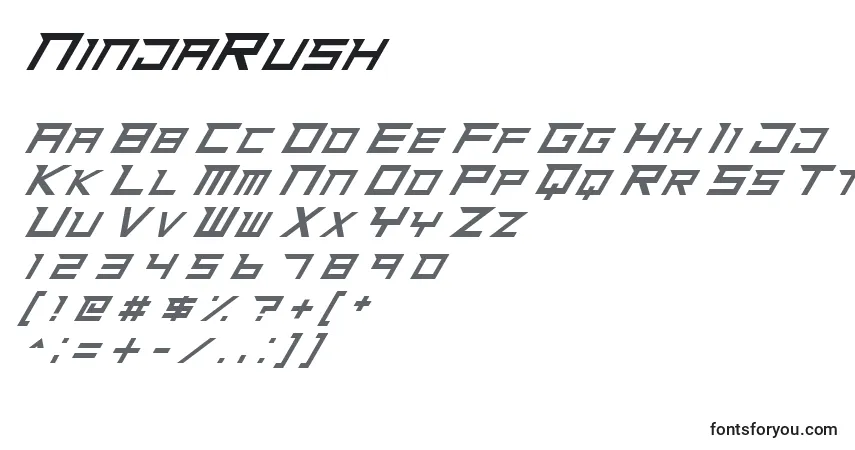 A fonte NinjaRush – alfabeto, números, caracteres especiais