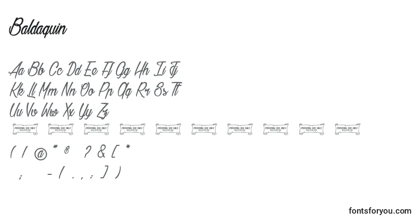Czcionka Baldaquin – alfabet, cyfry, specjalne znaki