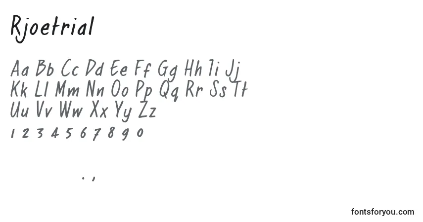Schriftart Rjoetrial – Alphabet, Zahlen, spezielle Symbole