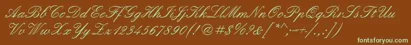 フォントQuadrillescriptssk – 緑色の文字が茶色の背景にあります。