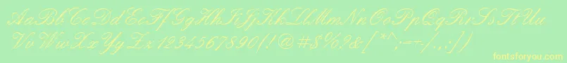 フォントQuadrillescriptssk – 黄色の文字が緑の背景にあります