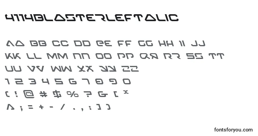 Schriftart 4114BlasterLeftalic – Alphabet, Zahlen, spezielle Symbole