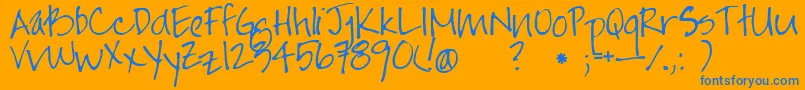 Jayneprint-Schriftart – Blaue Schriften auf orangefarbenem Hintergrund