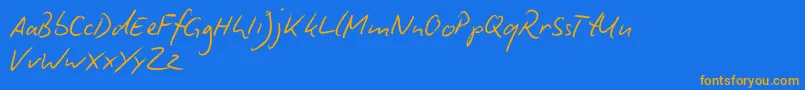 フォントBiroScriptReduced – オレンジ色の文字が青い背景にあります。