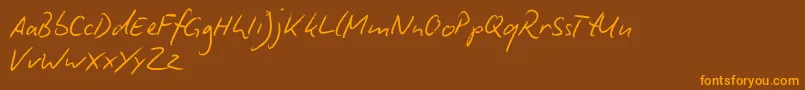 Weitere Informationen zur BiroScriptReduced-Schriftart BiroScriptReduced-Schriftart – Orangefarbene Schriften auf braunem Hintergrund