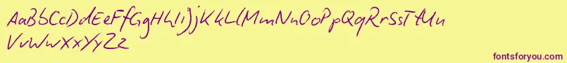BiroScriptReduced Font – Purple Fonts on Yellow Background