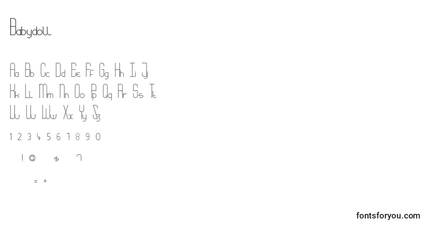 Schriftart Babydoll – Alphabet, Zahlen, spezielle Symbole