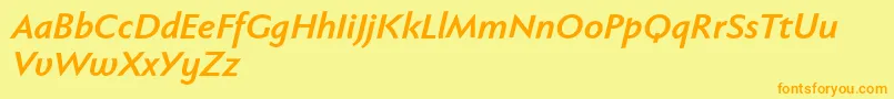 Fabersanspro76reduced-Schriftart – Orangefarbene Schriften auf gelbem Hintergrund