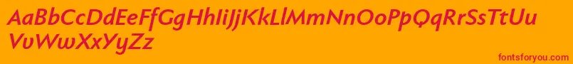 Weitere Informationen zur Fabersanspro76reduced-Schriftart Fabersanspro76reduced-Schriftart – Rote Schriften auf orangefarbenem Hintergrund
