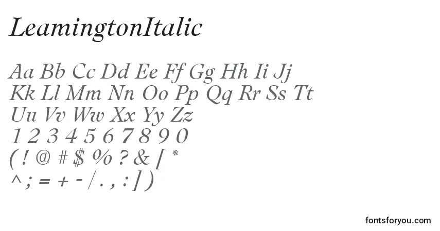 Schriftart LeamingtonItalic – Alphabet, Zahlen, spezielle Symbole