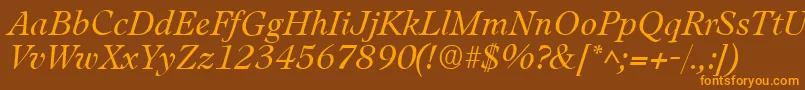 Weitere Informationen zur LeamingtonItalic-Schriftart LeamingtonItalic-Schriftart – Orangefarbene Schriften auf braunem Hintergrund