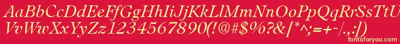 Fonte LeamingtonItalic – fontes amarelas em um fundo vermelho