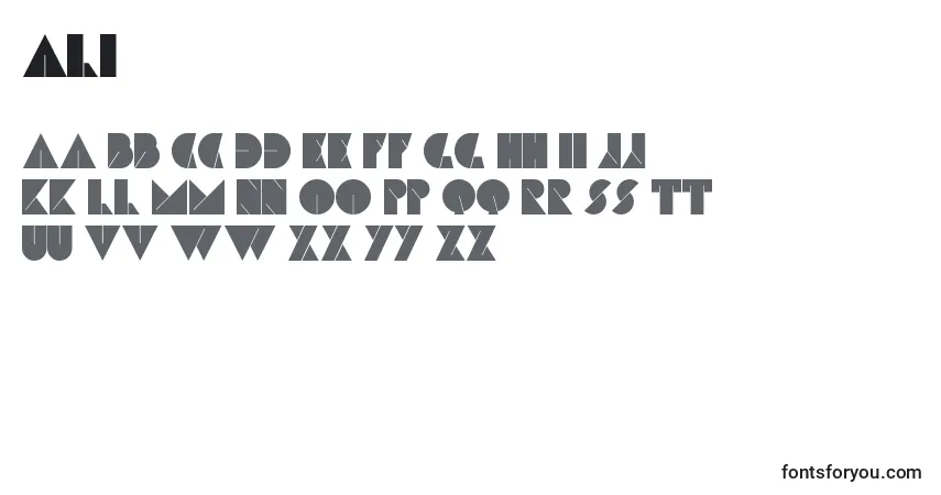Schriftart Ali – Alphabet, Zahlen, spezielle Symbole