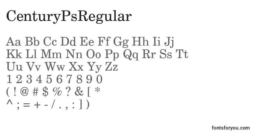 Schriftart CenturyPsRegular – Alphabet, Zahlen, spezielle Symbole