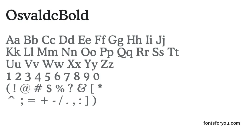 A fonte OsvaldcBold – alfabeto, números, caracteres especiais